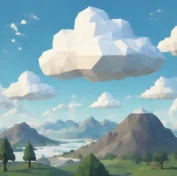 尔湾云机场品牌插画,低多边形的云与山谷